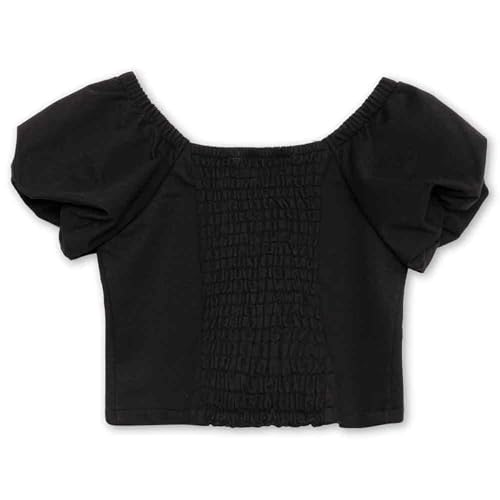 Speechless Girls' Short Sleeve Knit Denim Studded Pullover Top - Trendy Style for Teenagers - Casual Wear - Adjustable