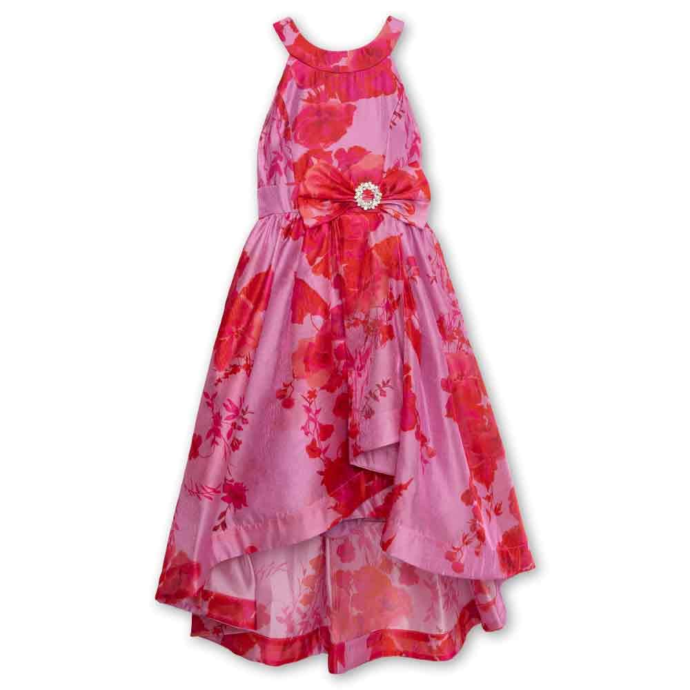 Speechless Girls' Sleeveless Halter Neck Organza High Low Tea Length Dress with Rhinstone Trim Bow for Prom Events
Speec