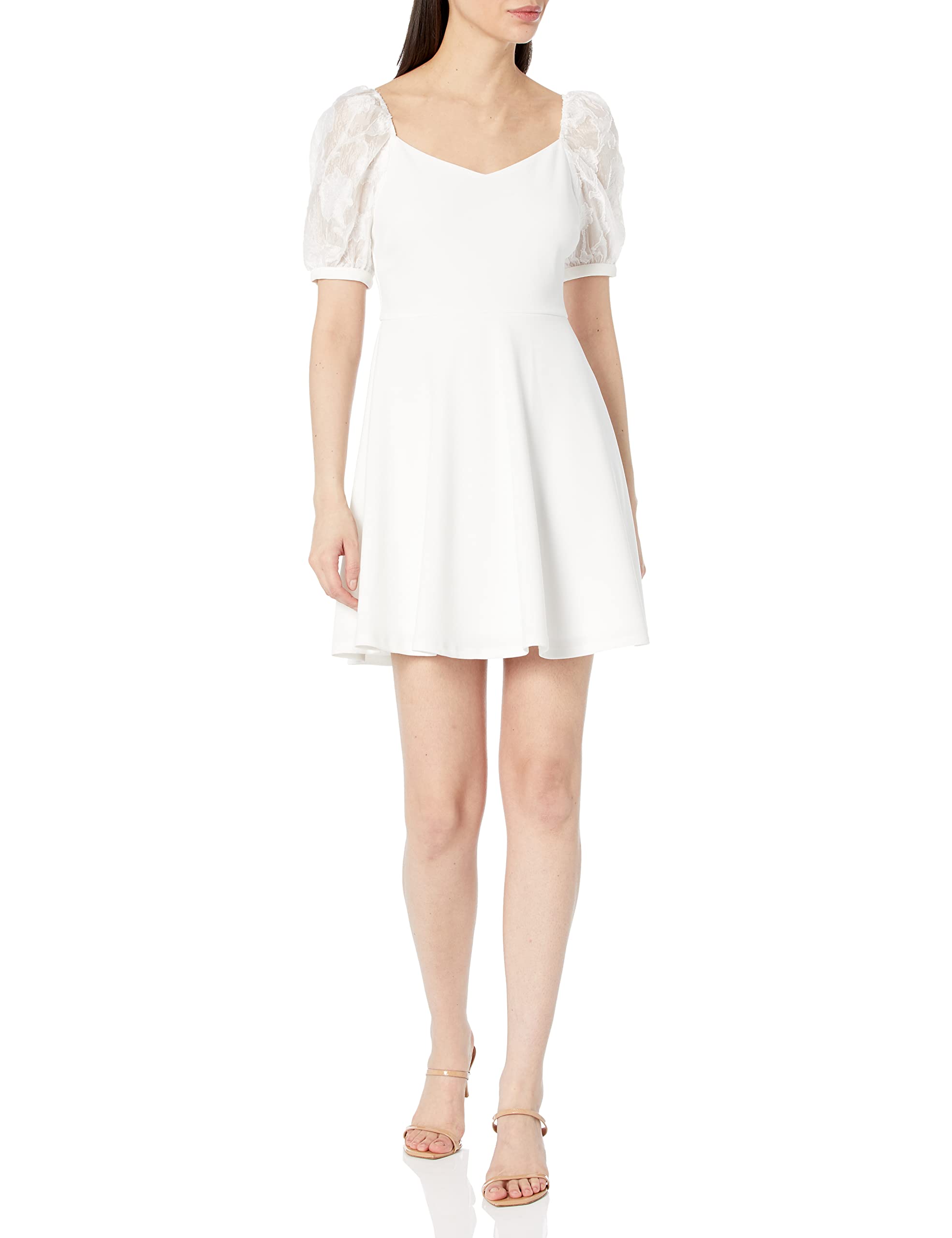 Speechless Women's Short Sleeve Ivory Fit and Flare Party Dress for Special Occasions Highlighting Flowy Silhouette and