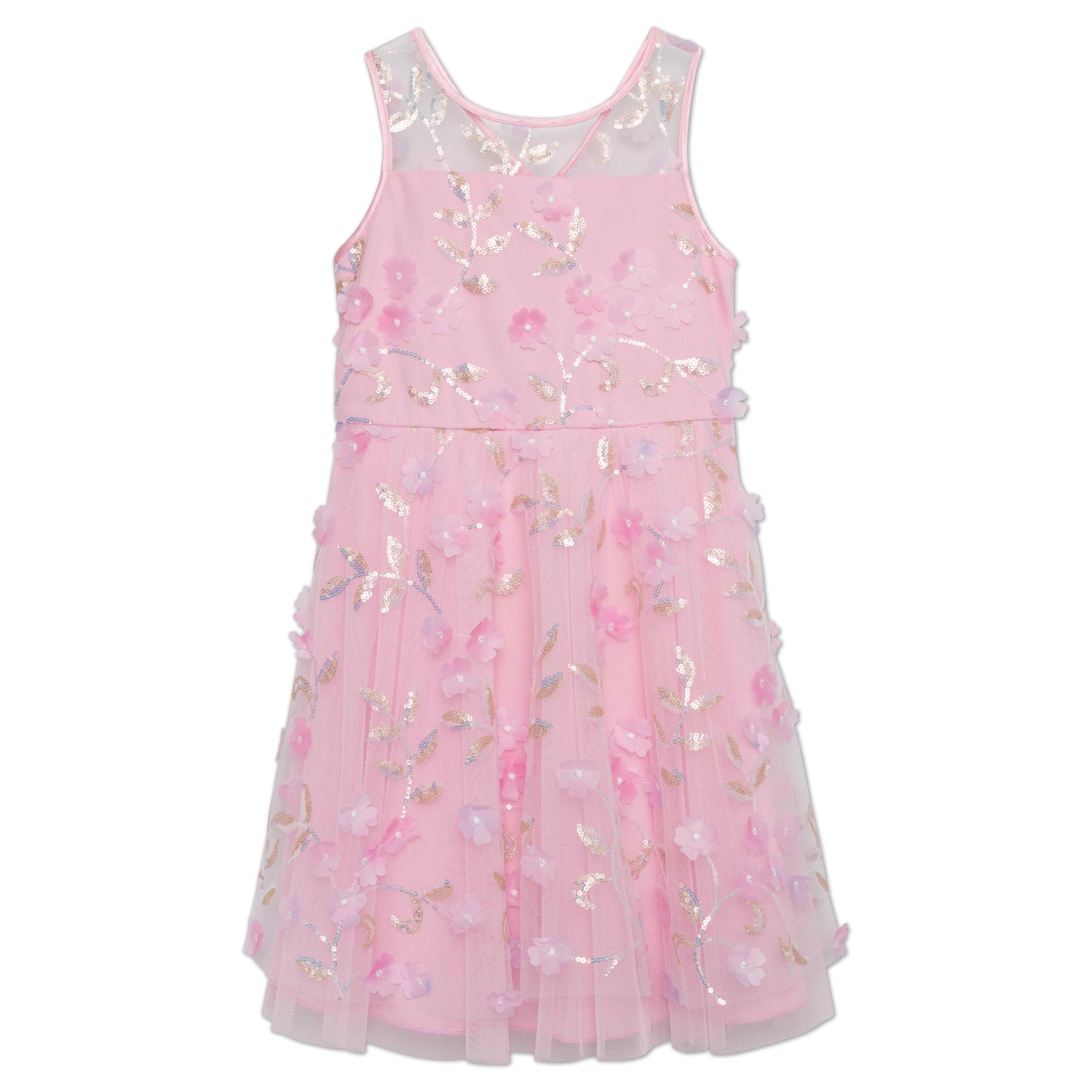 Speechless Girls' Sleeveless 3D Tulle and Sequin Party Dress for Birthday Celebration Highlighted Glittery Detail Size: