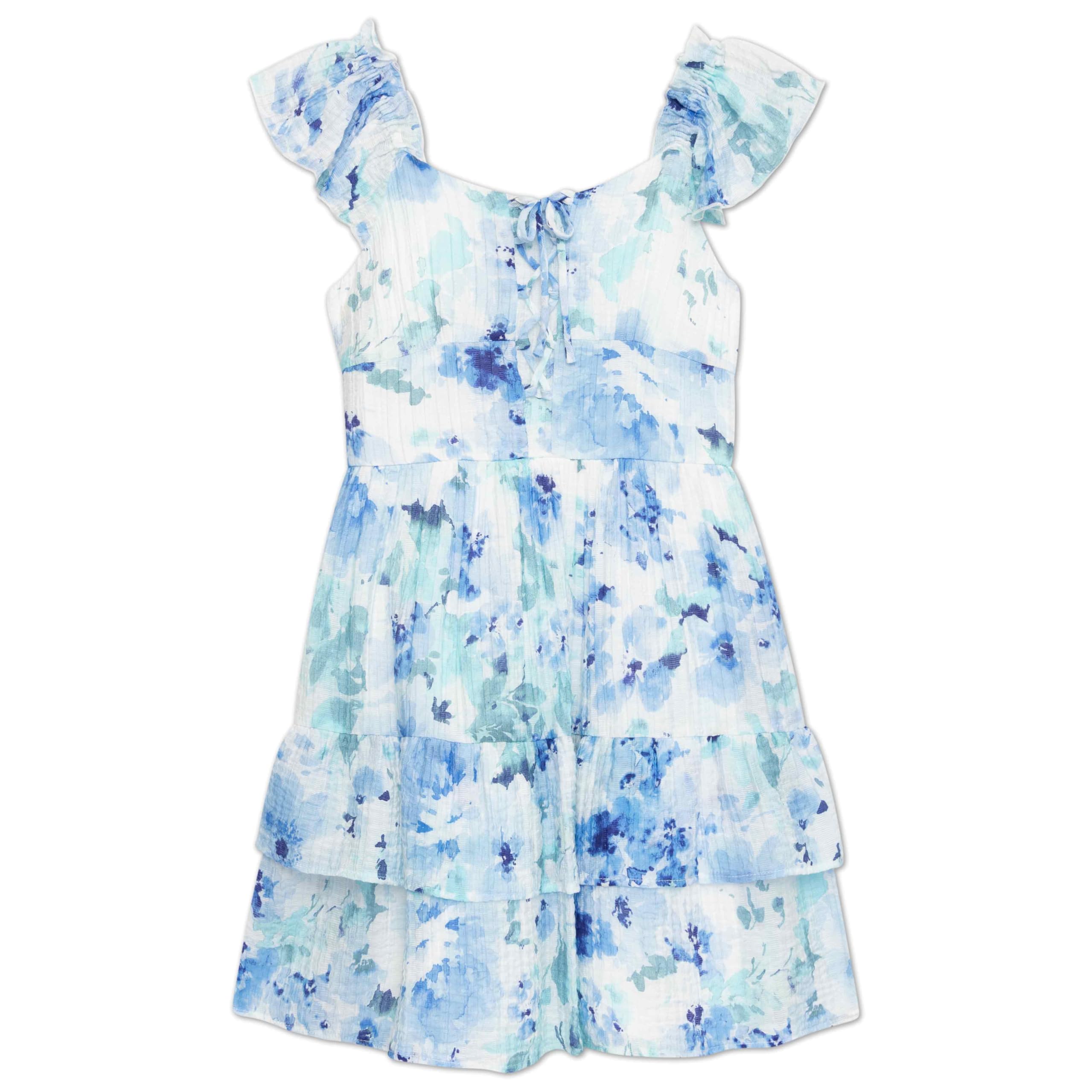 Speechless Girls' Ruffled Sleeve Lace-Up Front Party Dress for Special Occasions, Elegant and Dazzling Design, Youthful
