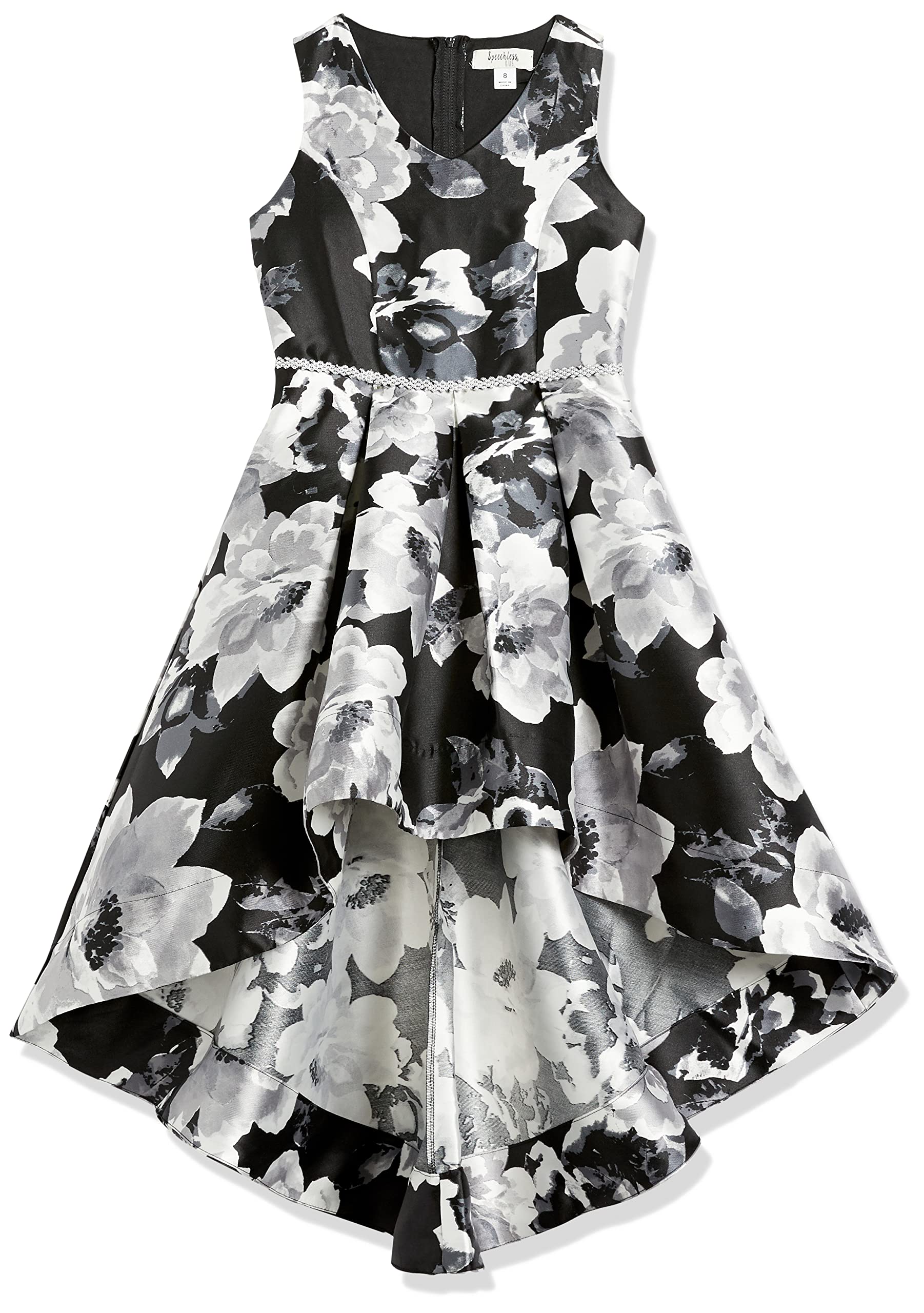 Speechless Girls' Sleeveless High-Low Taffeta Party Dress for Formal Events Featuring Elegant Silk Feel and Sparkling Be